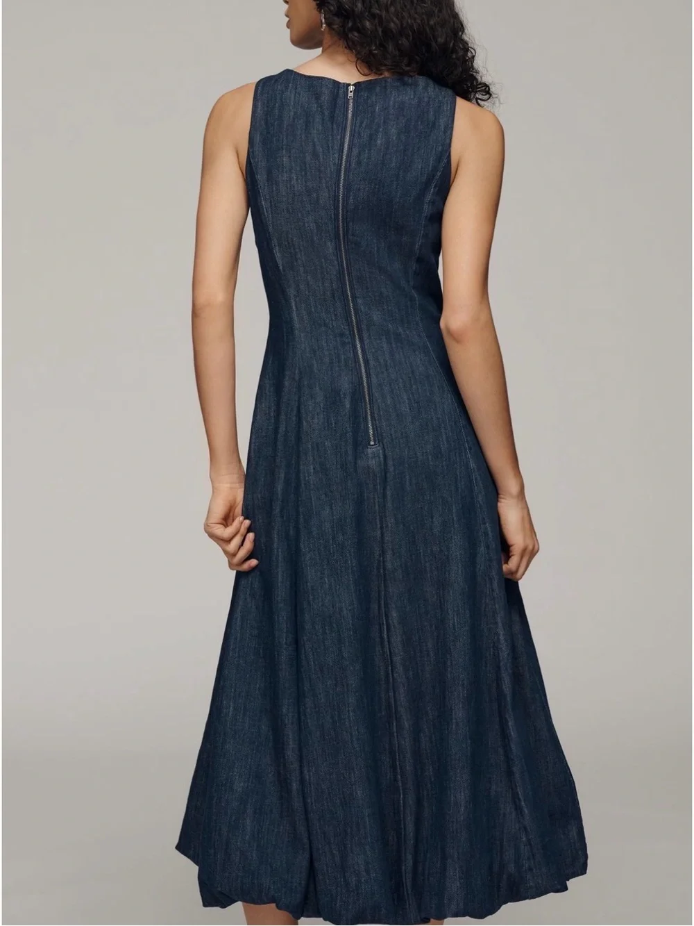 Anthropologie Boat Neck Denim Bubble Midi Dress NWT - Picture 3 of 5